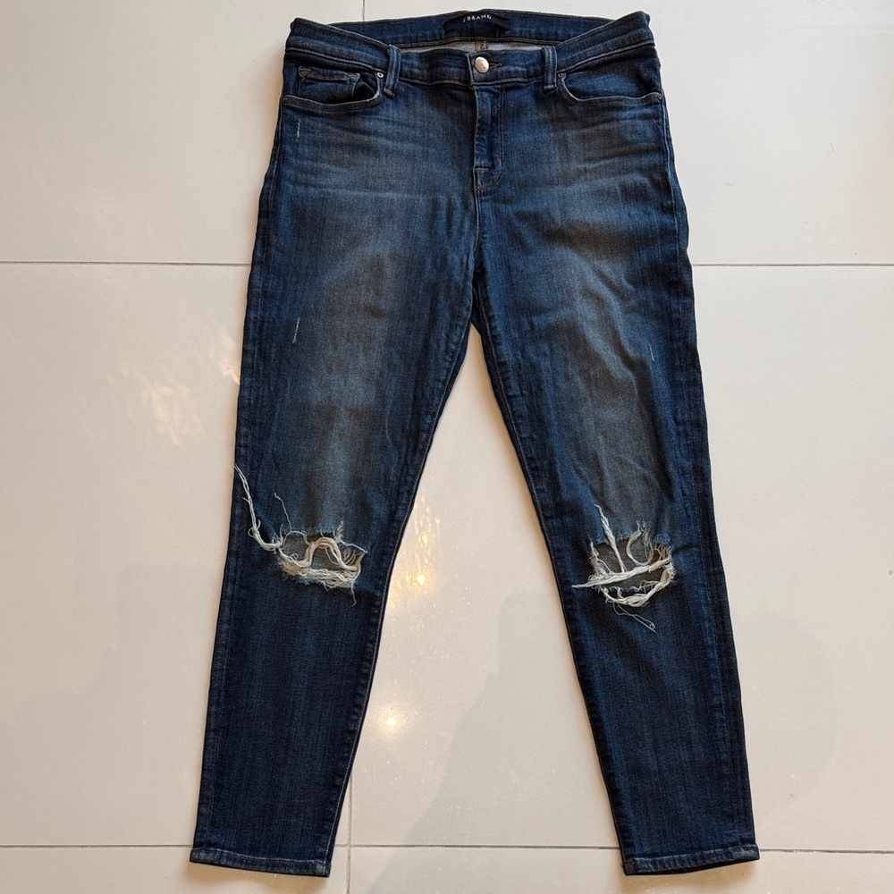 J Brand Dark Blue Distressed Ankle Jeans